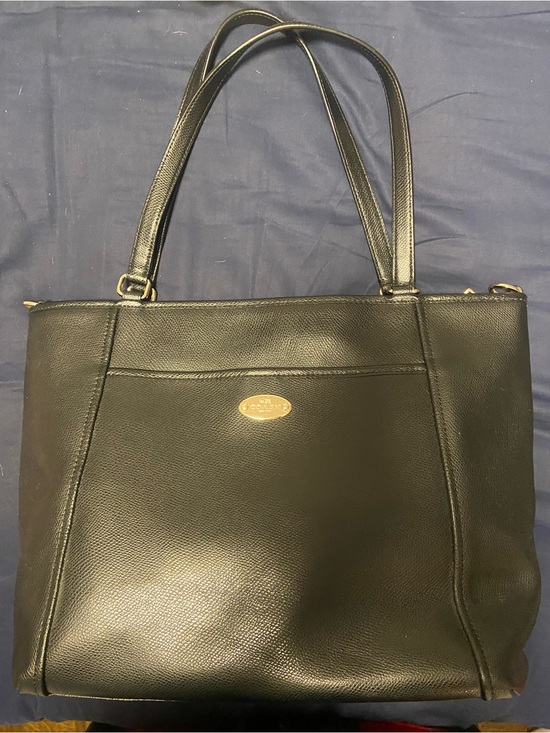 Coach Handbags - Coach Black Leather Tote with Gold Logo Plaque